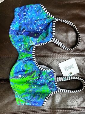 Panache Blue and Green Tropical Print Swim Top